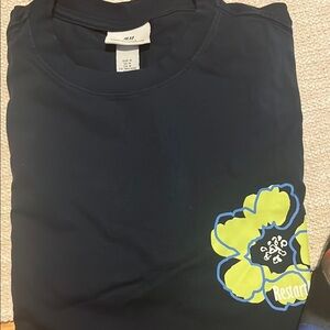 H&M Dark Blue Tee with Bright Yellow Floral Print